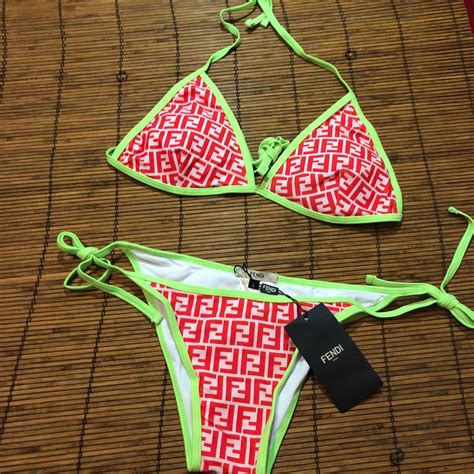 fendi bathing suit red|Fendi neon bikini.